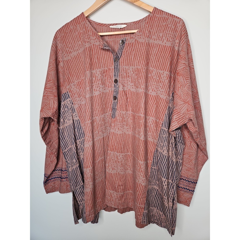 Marketplace Of India Popover Tunic Top 2W Lagenlook Organic Cotton Boho Coastal